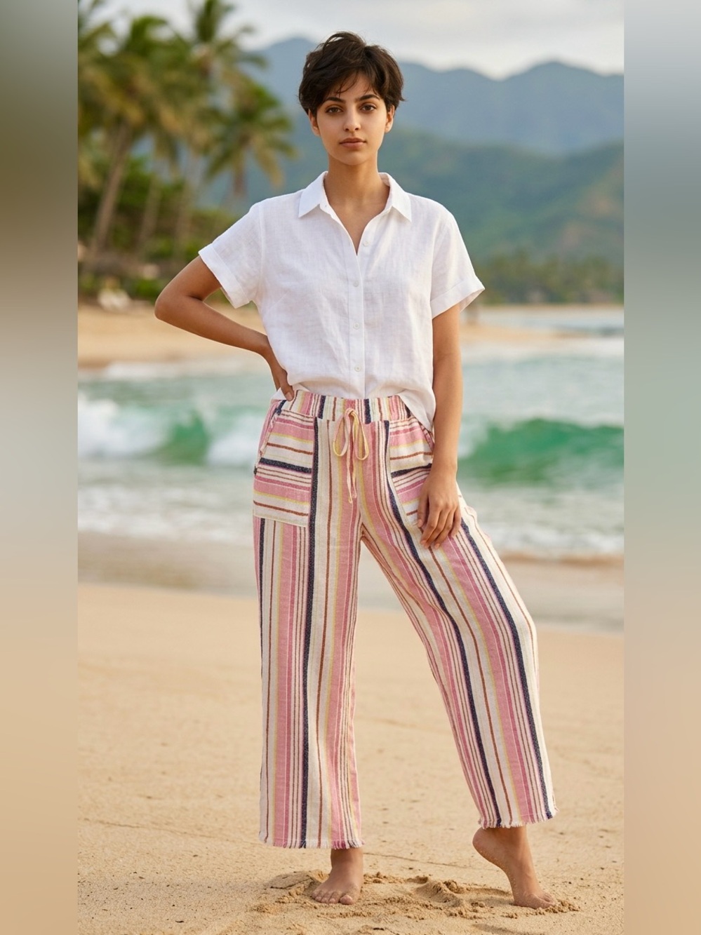 Westbound "The Island Crop" Linen Blend
Striped Pants Multicolor Size L EUC